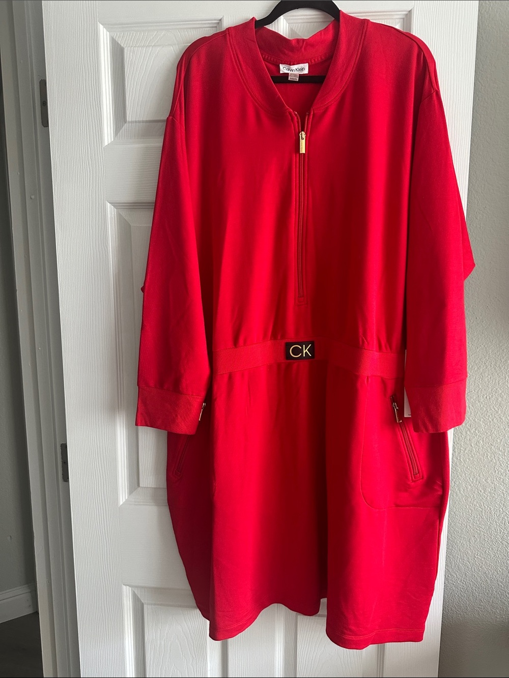 Calvin Klein Vibrant Red Zip-Front Pullover Dress
